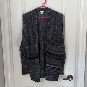 Grey and Black Open Front Knit Sweater